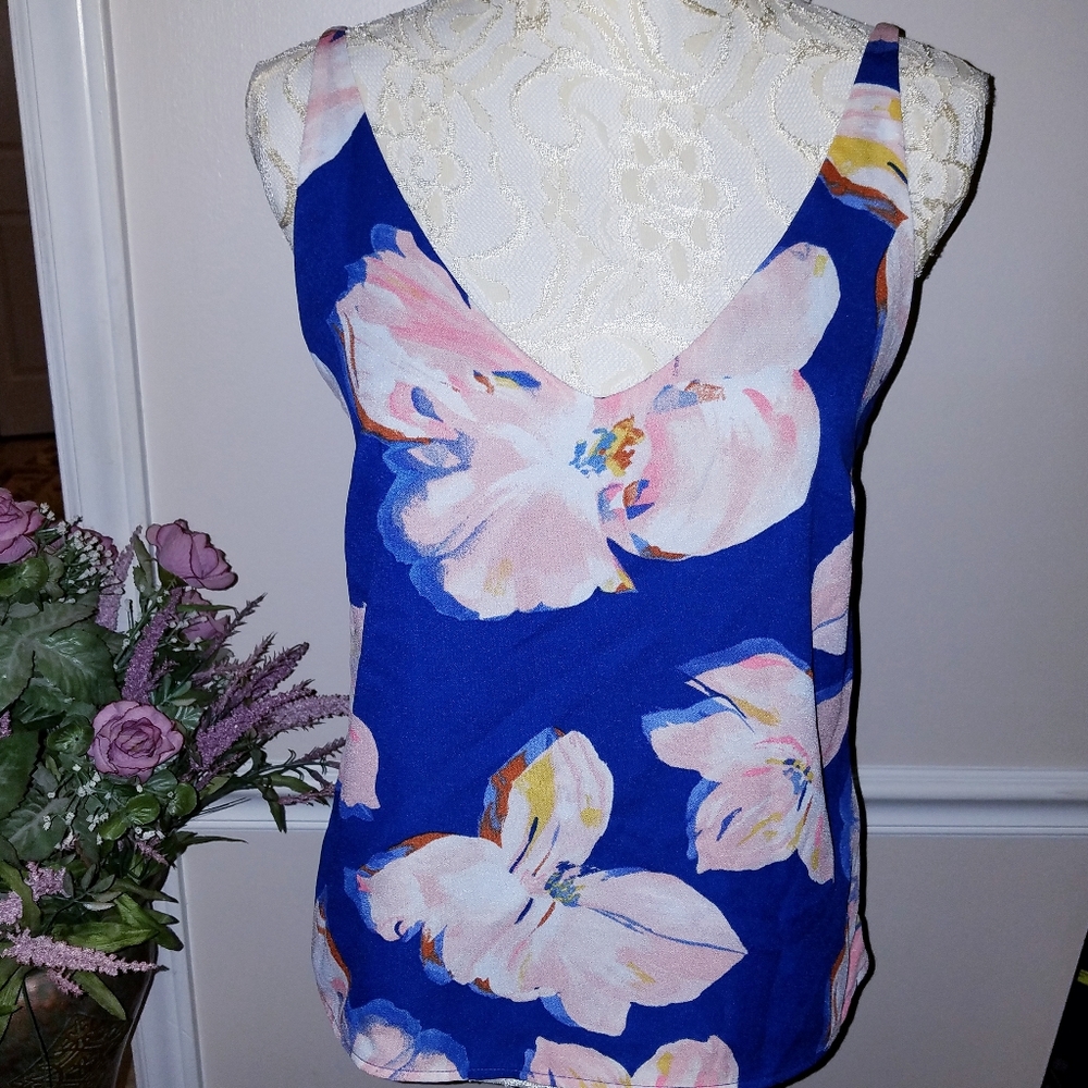 A new day floral blue pink tank cami XS NWT